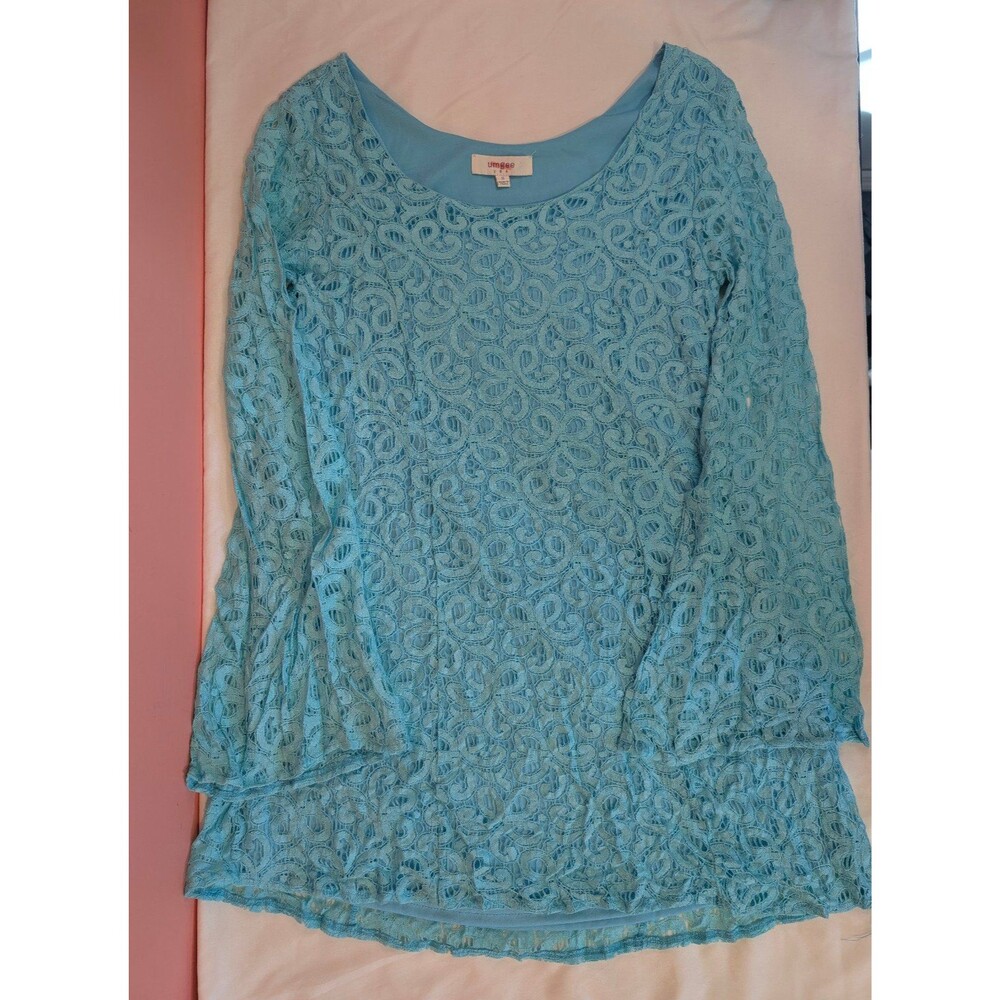 Women's Umgee Lace Bell Sleeve Mini Dress Turquoise Small Boho